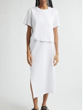 Sacai White Asymmetric Midi Skirt